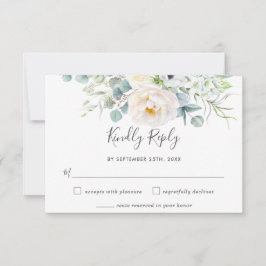Rustic White Ivory Peony Blommigt Greenery Bröllop OSA Kort