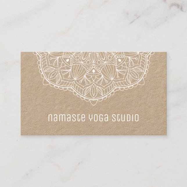 Rustic White Mandala Yoga Studio Instructor  Visitkort (Framsida)