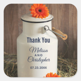 Rustic White Mjölk Jug med blommor Bröllop Fyrkantigt Klistermärke