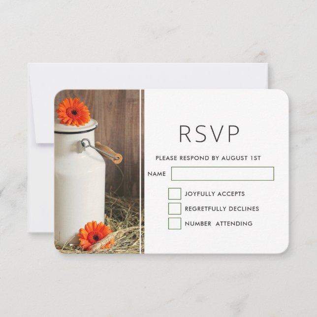 Rustic White Mjölk Jug med blommor Bröllop OSA Kort (Framsida)