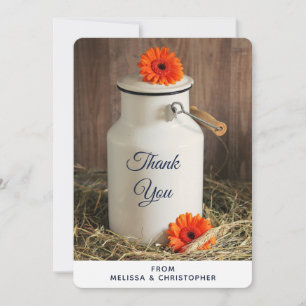 Rustic White Mjölk Jug med blommor Bröllop Tack Kort