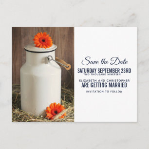 Rustic White Mjölk Jug med blommor Spara datumet Vykort