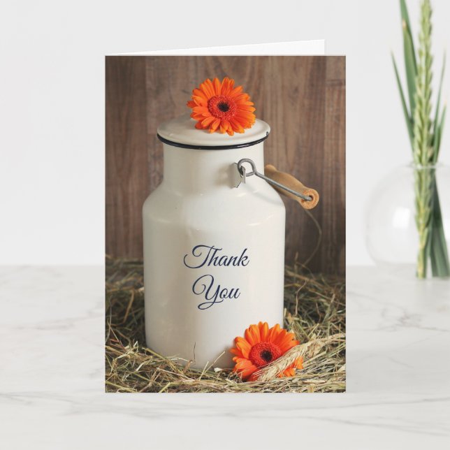 Rustic White Mjölk Jug med blommor Tack Kort (Framsida)