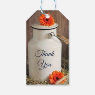 Rustic White Mjölk Jug med blommor Tack Presentetikett
