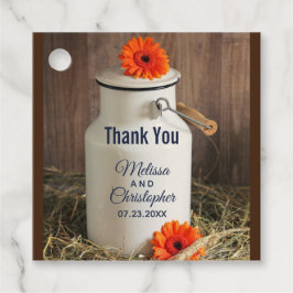 Rustic White Mjölk Jug med Orange Flowers Bröllop Gåvor Etiketter