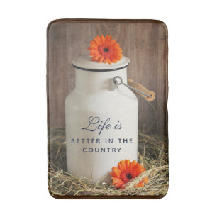 Rustic White Mjölk Jug med Orange Flowers Photo Badrumsmatta