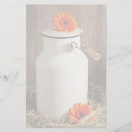 Rustic White Mjölk Jug med Orange Flowers Photo Brevpapper