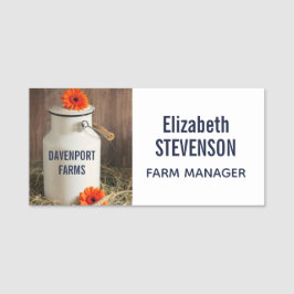 Rustic White Mjölk Jug med Orange Flowers Photo Namnbricka