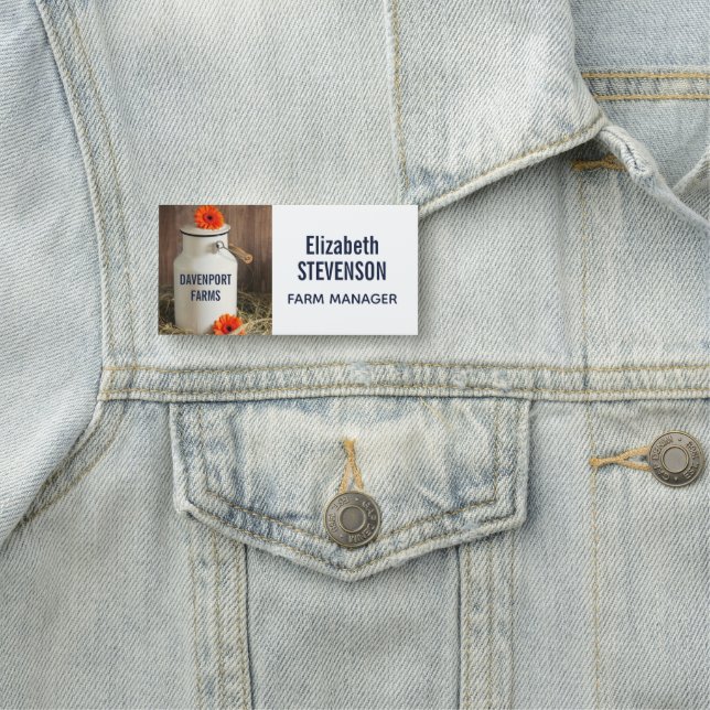 Rustic White Mjölk Jug med Orange Flowers Photo Namnbricka (På plats)