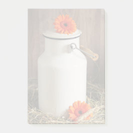 Rustic White Mjölk Jug med Orange Flowers Photo Post-it Block