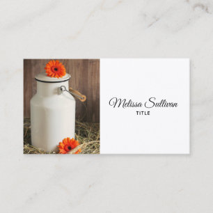 Rustic White Mjölk Jug med Orange Flowers Photo Visitkort