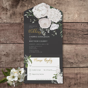 Rustic White Peonies Blommigt på svart, ingen midd