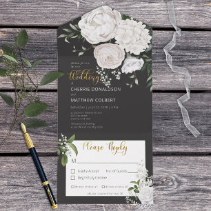 Rustic White Peonies Blommigt på svart middag