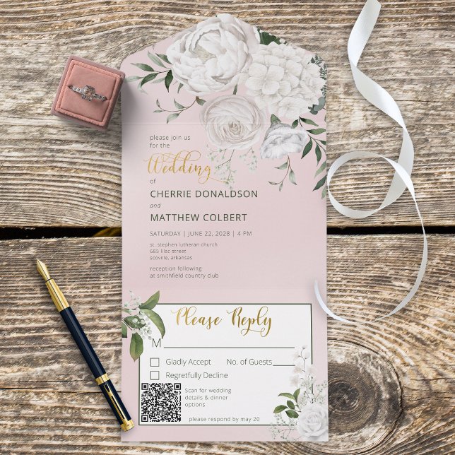 Rustic White Peonies Blommigt Rosa QR- kod (Skapare uppladdad)