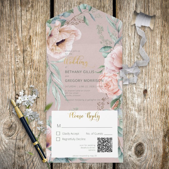 Rustic White &  Peonies Rosa QR Code (Skapare uppladdad)