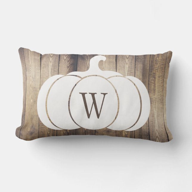 Rustic White Pumpkin Farmhouse Wood Monogram Lumbarkudde (Framsida)