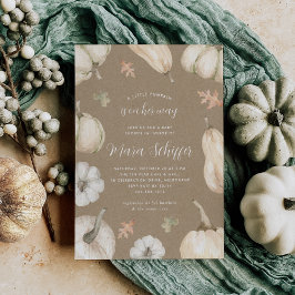 Rustic White Pumpkin Kraft Fall Baby Shower Inbjudningar