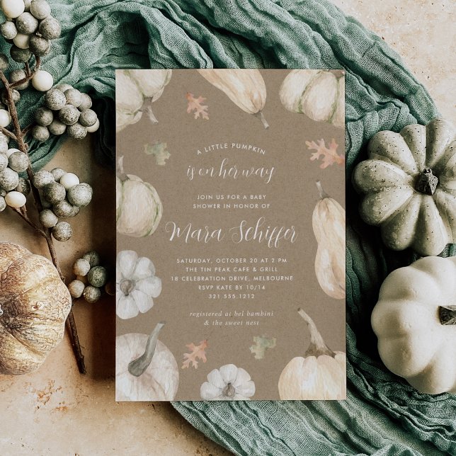 Rustic White Pumpkin Kraft Fall Baby Shower Inbjudningar (Skapare uppladdad)