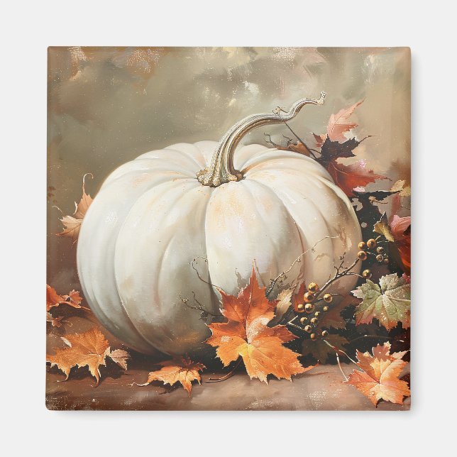 Rustic White Pumpkin Painting Magnet (Framsidan)