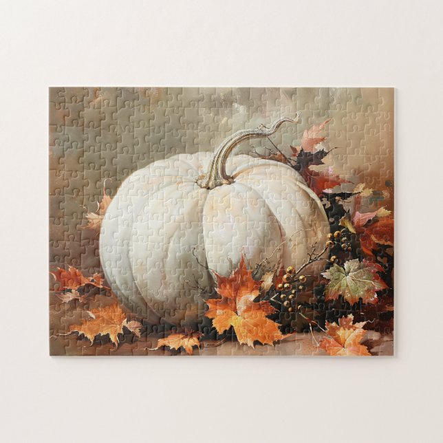 Rustic White Pumpkin Painting Pussel (Horisontell)