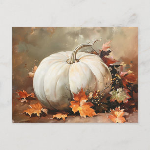 Rustic White Pumpkin Painting Vykort