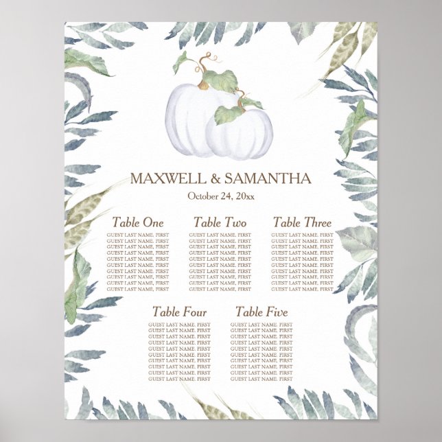 Rustic White Pumpkin SEATING CHART Poster (Framsidan)