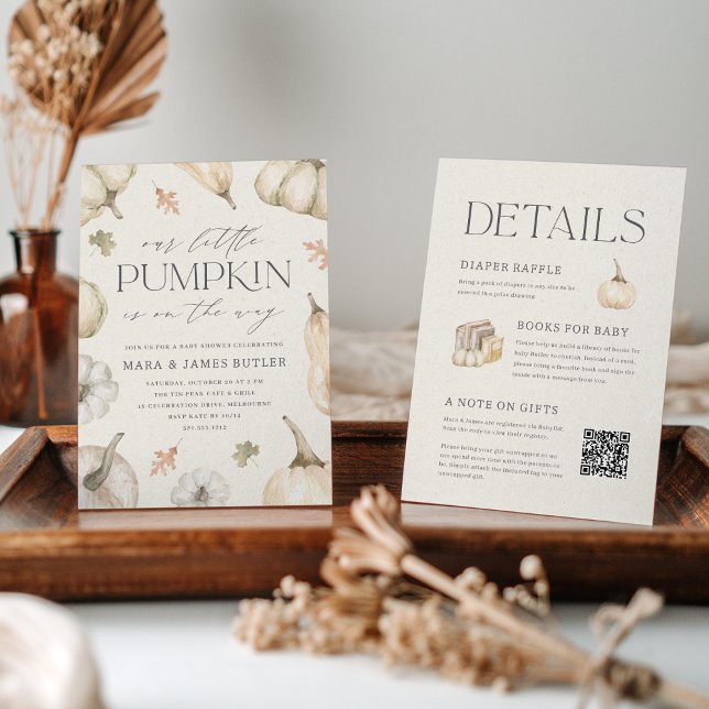 Rustic White Pumpkins alla i en babydusch Inbjudningar (Skapare uppladdad)