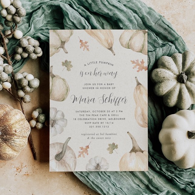 Rustic White Pumpkins Fall Baby Shower Inbjudningar (Skapare uppladdad)