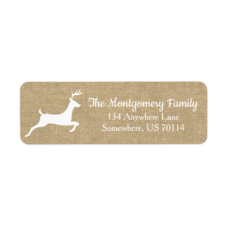 Rustic White Reindeer Faux Burlap Returadress Etikett