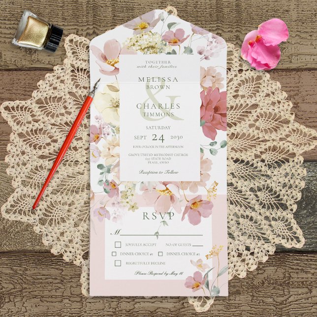 Rustic White &  Rosa Boho Flowers Middag (Skapare uppladdad)