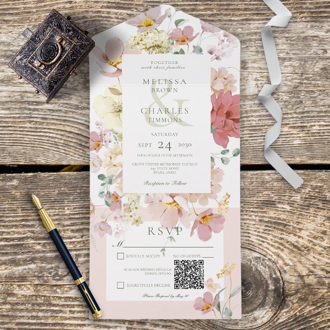 Rustic White &  Rosa Boho Flowers QR-kod (Skapare uppladdad)