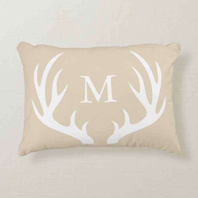 Rustic White Silhouette Buck Antlers & Taupe Prydnadskudde (Framsidan)