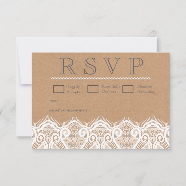 Rustic White Snöre & Kraft Bröllop OSA Card Kort (Framsida)