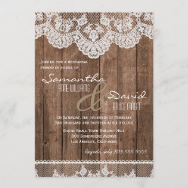 Rustic White Snöre och Wood Rehearsal Dinner Inbju Inbjudningar