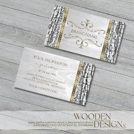 Rustic White Träd Bark Wood Grain med Guld Gräns Visitkort