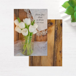 Rustic White Tulips i Mason Burk Wedding Favor Mär Visitkort