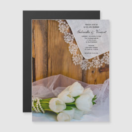 Rustic White Tulips Land Barn Bröllop Magnetisk Inbjudningskort