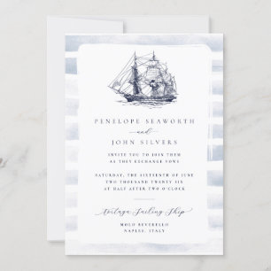 Rustic White Watercolor Nautical Frakt Bröllop Inbjudningar