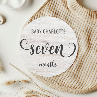 Rustic White Wood Baby Milestone 7-8 månaders teck