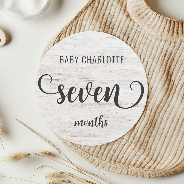Rustic White Wood Baby Milestone 7-8 månaders teck (Skapare uppladdad)