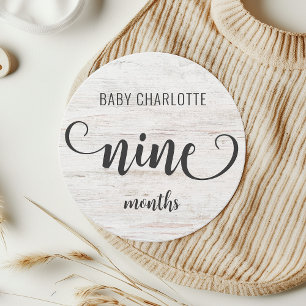 Rustic White Wood Baby Milestone 9-10 månaders tec
