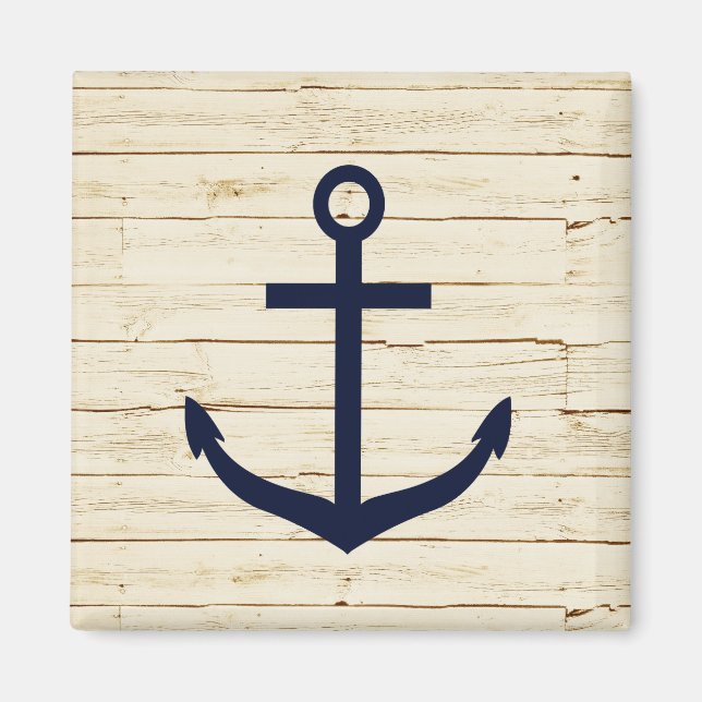 Rustic White Wood Blue Ocean Beach Anchor Magnet (Framsidan)