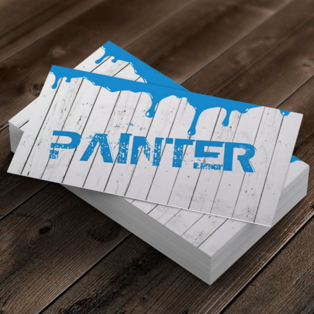 Rustic White Wood Blue Paint - droppning Visitkort (Skapare uppladdad)