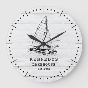 Rustic White Wood Boat Family Namn Sjö House Stor Klocka