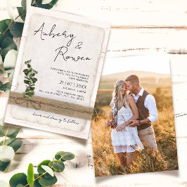 Rustic White Wood Eco Eucalyptus Photo Bröllop Inbjudningar