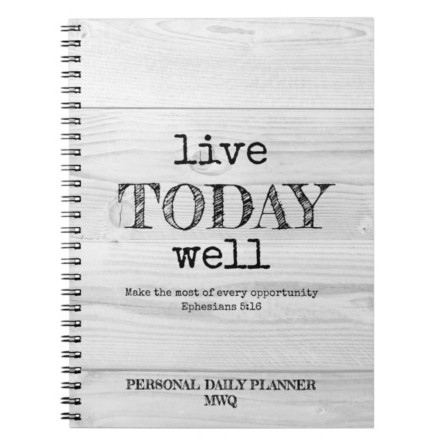 Rustic White Wood LIVE IDAG WELL Personal Planner Anteckningsbok (Framsidan)