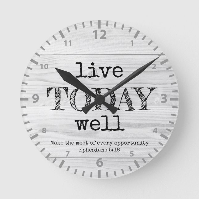 Rustic White Wood LIVE IDDAY WELL Christian Rund Klocka (Framsida)