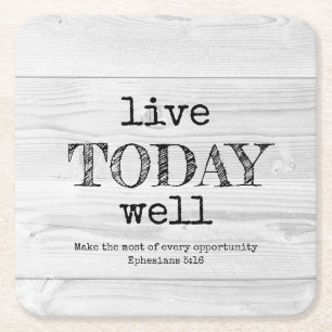 Rustic White Wood LIVE IDDAY WELL Christian Underlägg Papper Kvadrat