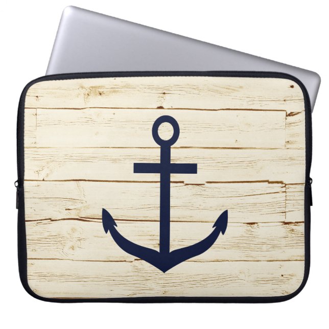 Rustic White Wood med Anchor Laptop Sleeve (Framsidan)