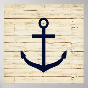 Rustic White Wood med Anchor Poster